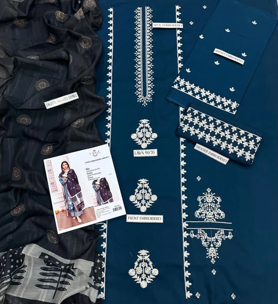 3 Pcs Women's Unstitched Embroidered Suit