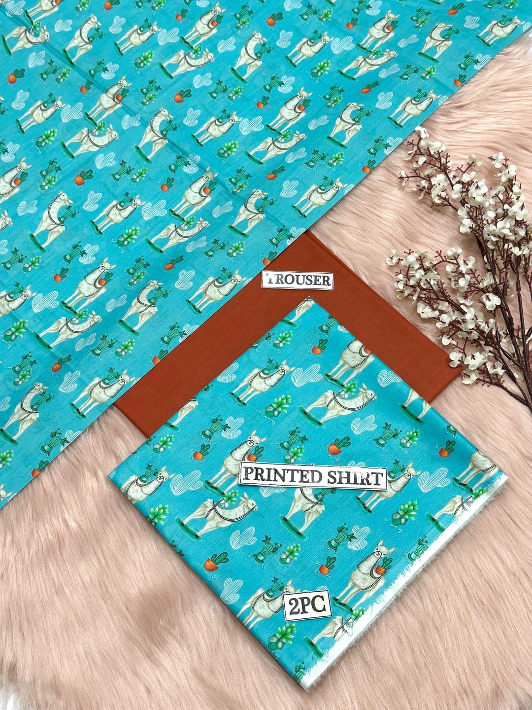 2 Pcs Women's Unstitched Digital Print Suit