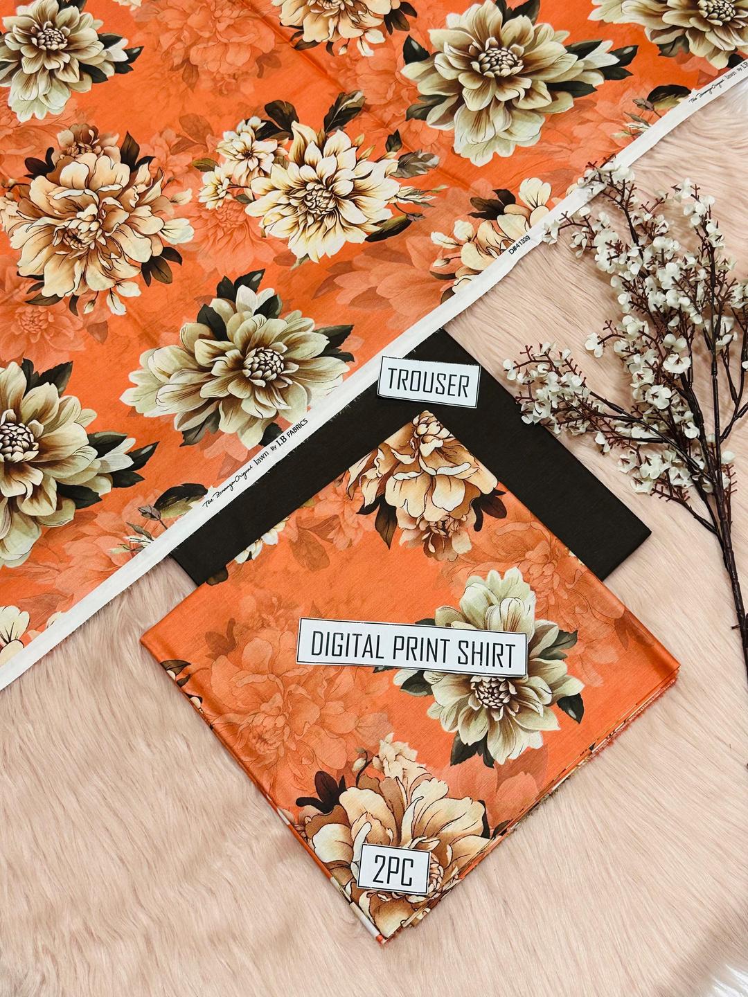 2 Pcs Women's Unstitched Digital Print Suit