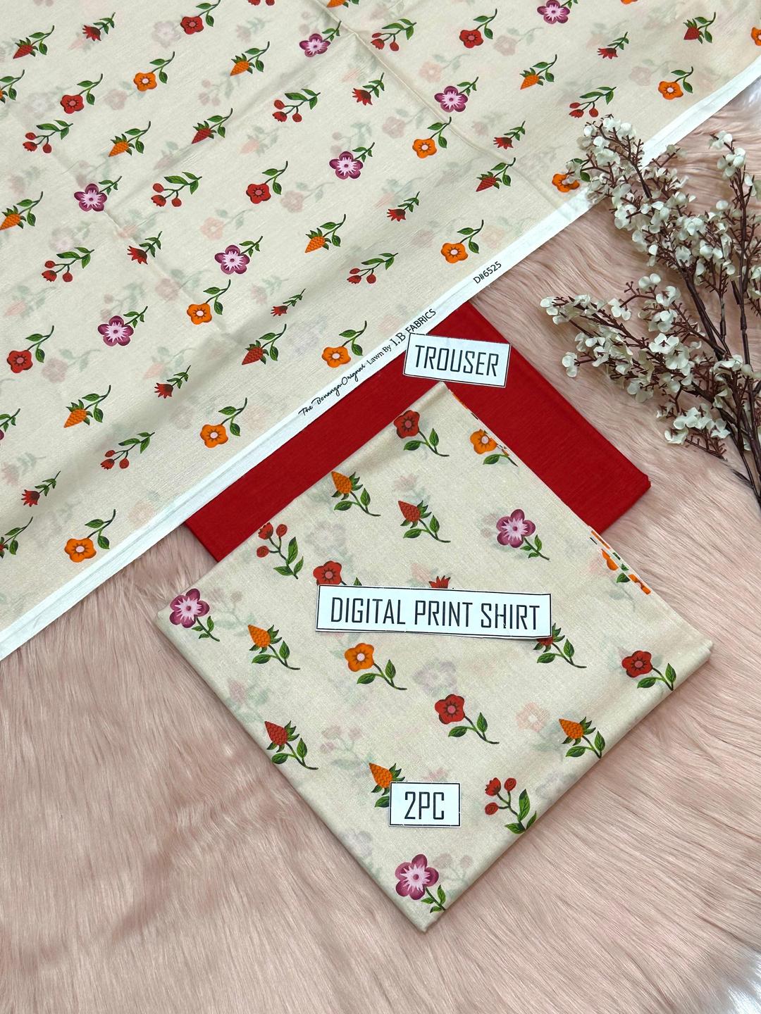 2 Pcs Women's Unstitched Digital Print Suit