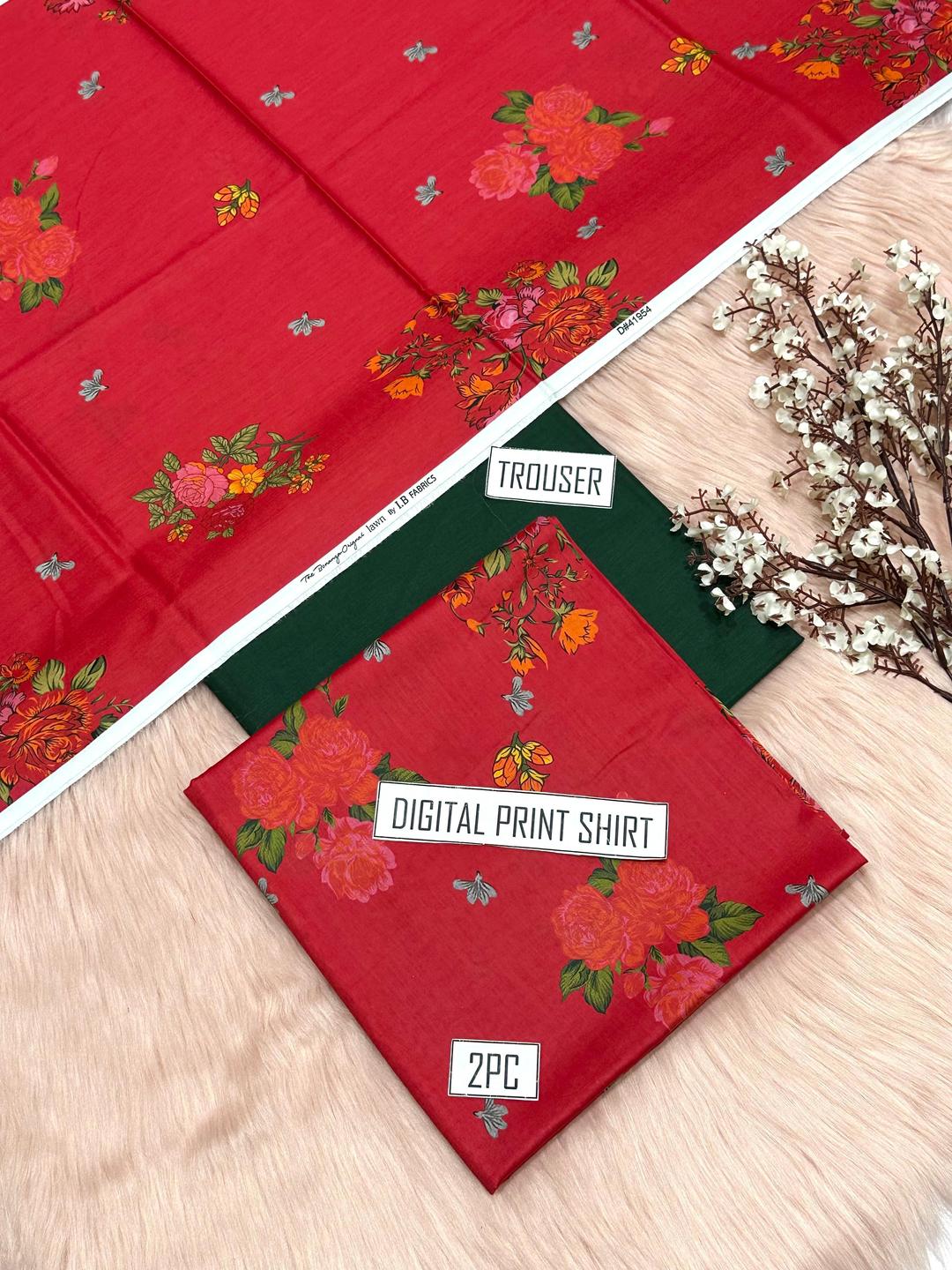 2 Pcs Women's Unstitched Digital Print Suit