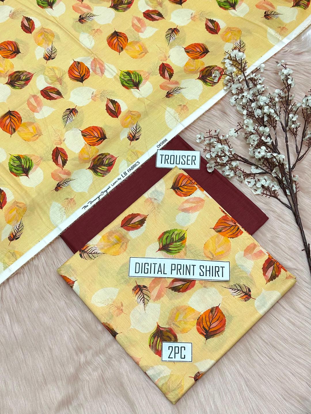 2 Pcs Women's Unstitched Digital Print Suit