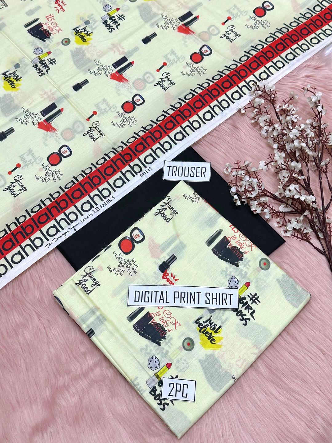 2 Pcs Women's Unstitched Digital Print Suit