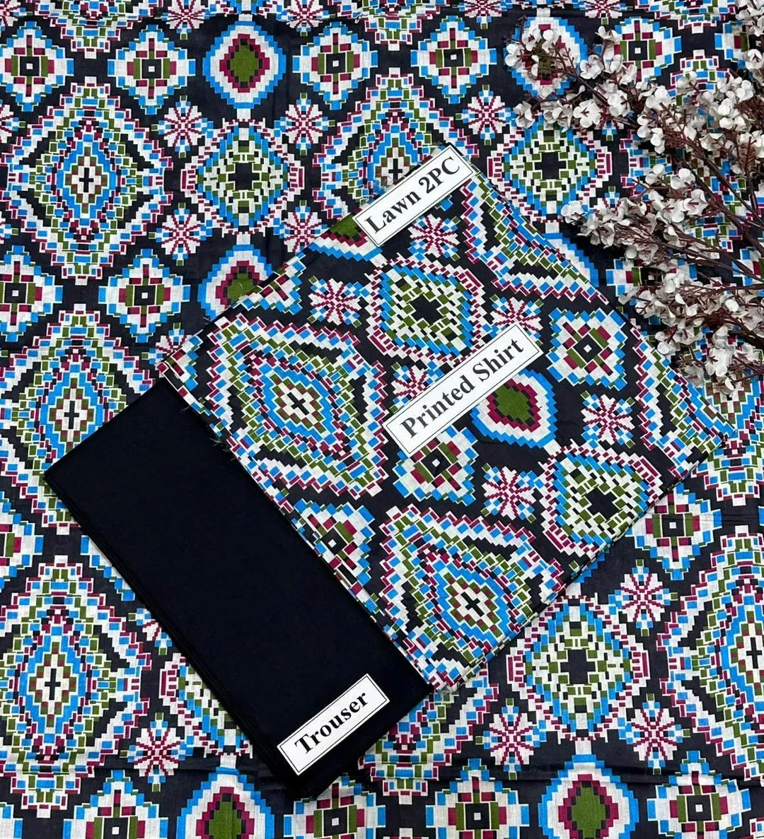 2 Pcs Women's Unstitched Digital Print Suit