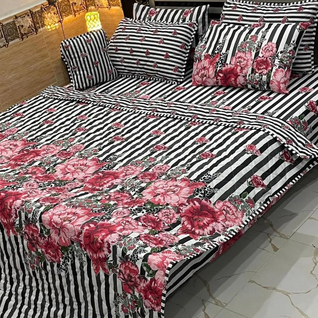 7 Pcs Cotton Salonica Printed Comforter Set