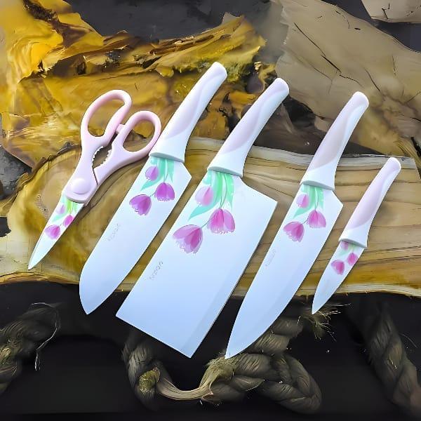 Imported 5 Pieces Klasique Flower Coated Knives Set 