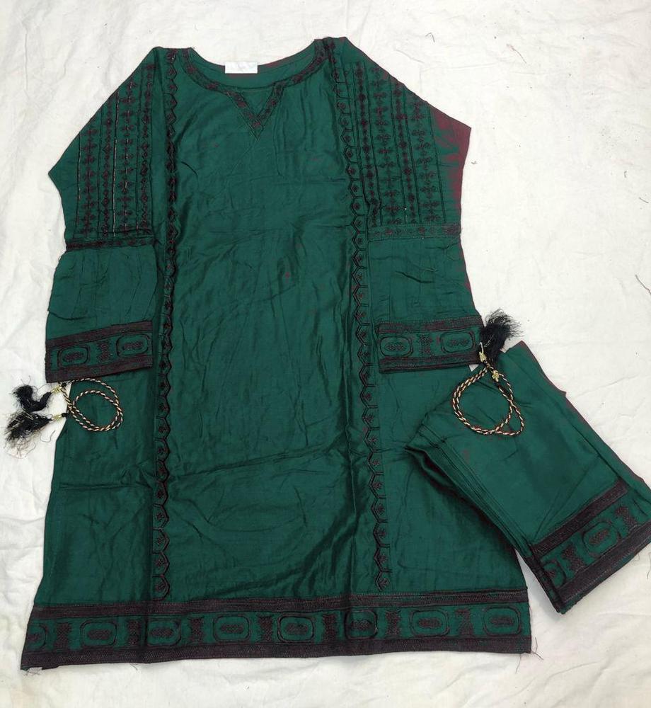 2 Pcs Women's Stitched Linen Embroidered Shirt And Trouser