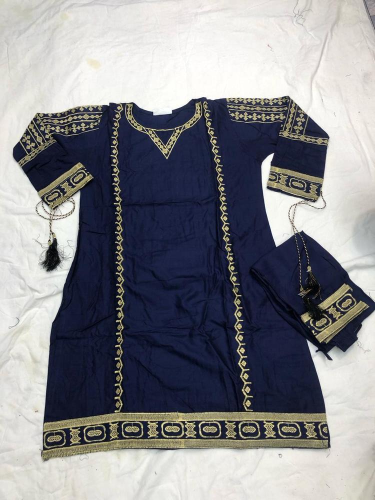 2 Pcs Women's Stitched Linen Embroidered Shirt And Trouser