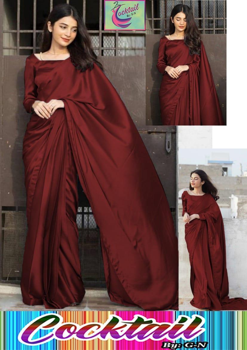 Exquisite 3 Pcs Stitched Saree Set in Maroon Shamoz Silk - Perfect for Women