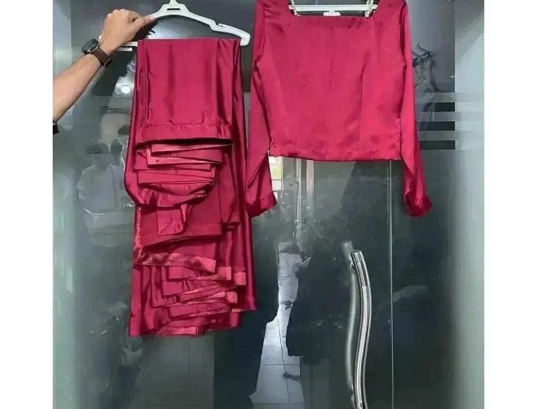 Exquisite 3 Pcs Stitched Saree Set in Maroon Shamoz Silk - Perfect for Women