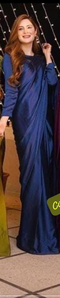 Elegant 3 Pcs Stitched Saree Set in Shalmose Silk - Plain Blue Beauty