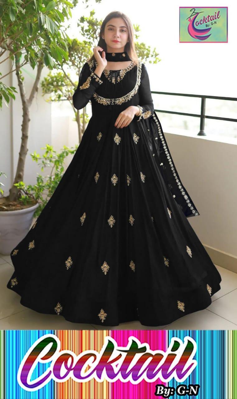 Elegant Black Embroidered Chiffon Maxi with Trouser & Dupatta - 3 Pcs Set