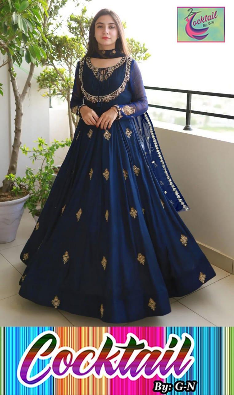 Stylish 3 Pcs Women's Stitched Embroidered Maxi Set in Chiffon - Blue Elegance