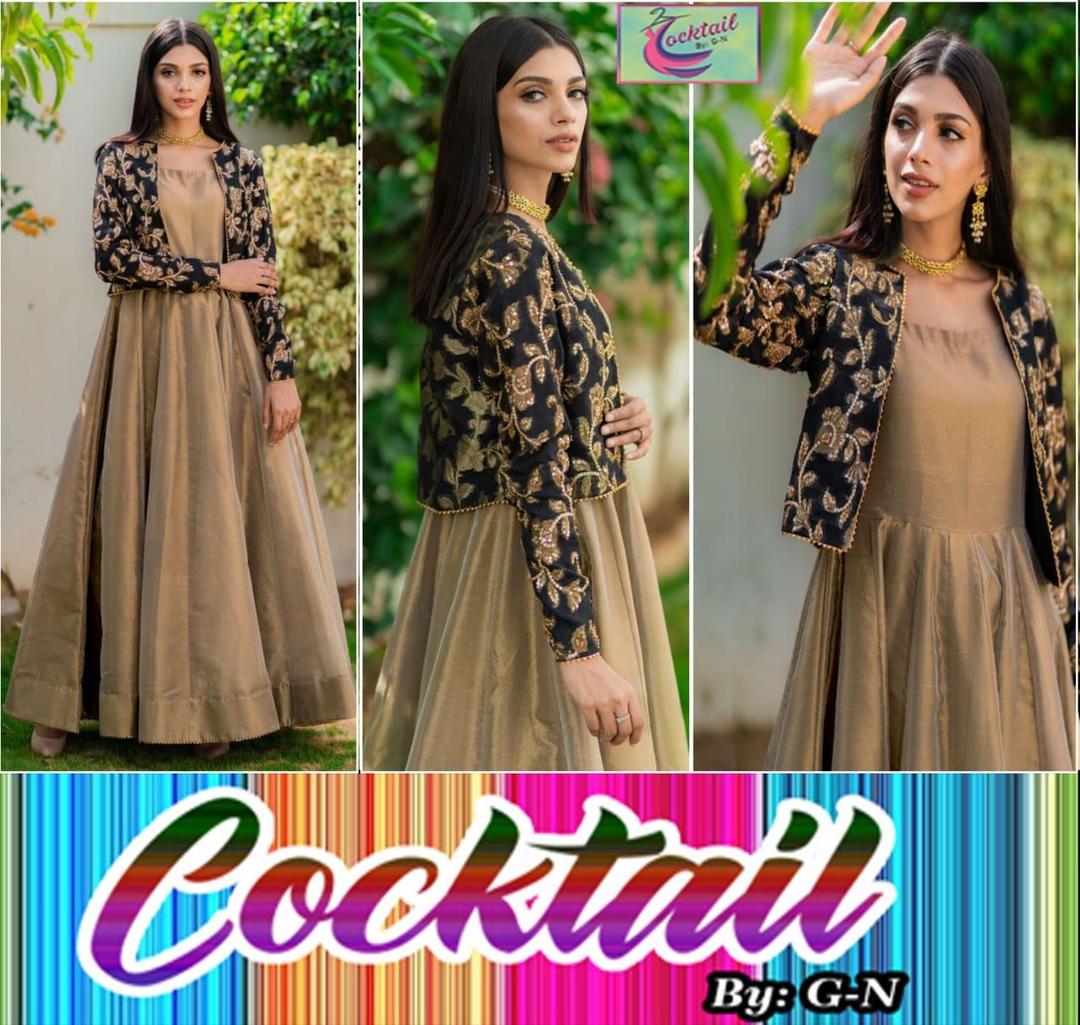 Stunning 2 Pcs Women's Stitched Maxi & Jacket Set - Embroidered Silk Elegance