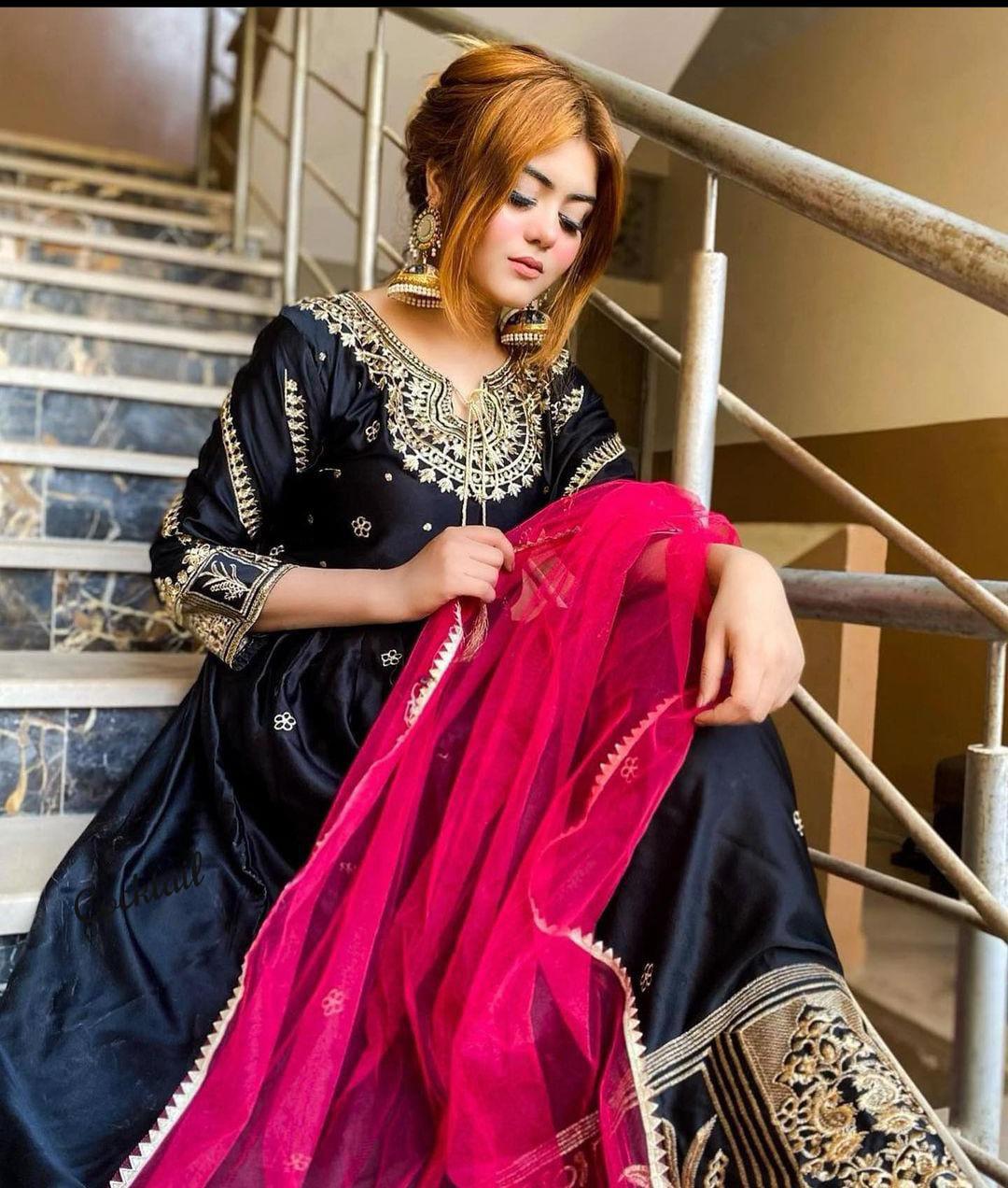 3 Pcs Women's Stitched Embroidered Shamoz Silk Maxi Suit in Black