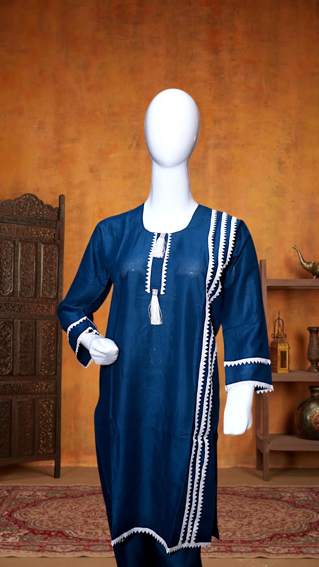 2 Pcs Women's Stitched Lace Work Shirt And Trouser