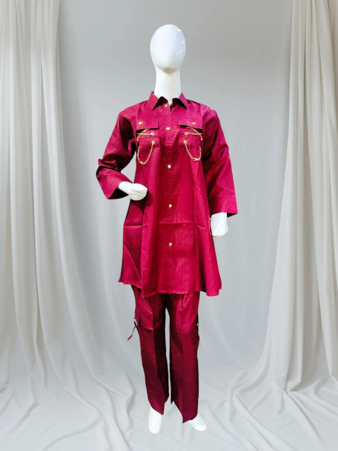 2 Pcs Women's Stitched Cotton Lawn Plain Shirt And Trouser