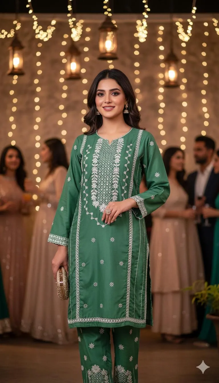 2 Pcs Women's Stitched Cotton Embroidered Shirt And Trouser Wedding Party Best Option