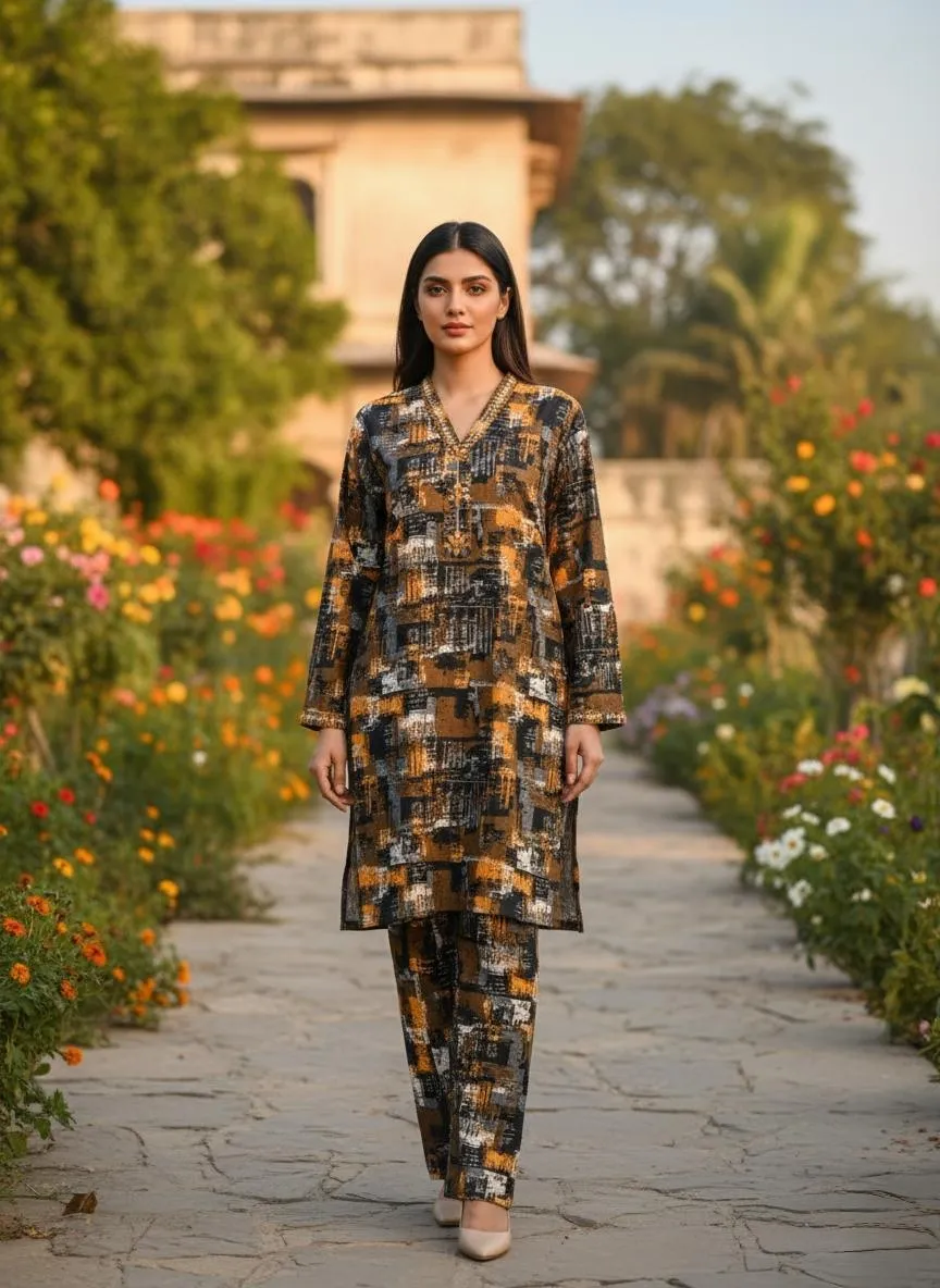 Winter Collection 2 Pcs Stitched Micro Polo Cotton Women Dress Marina Wool Specially