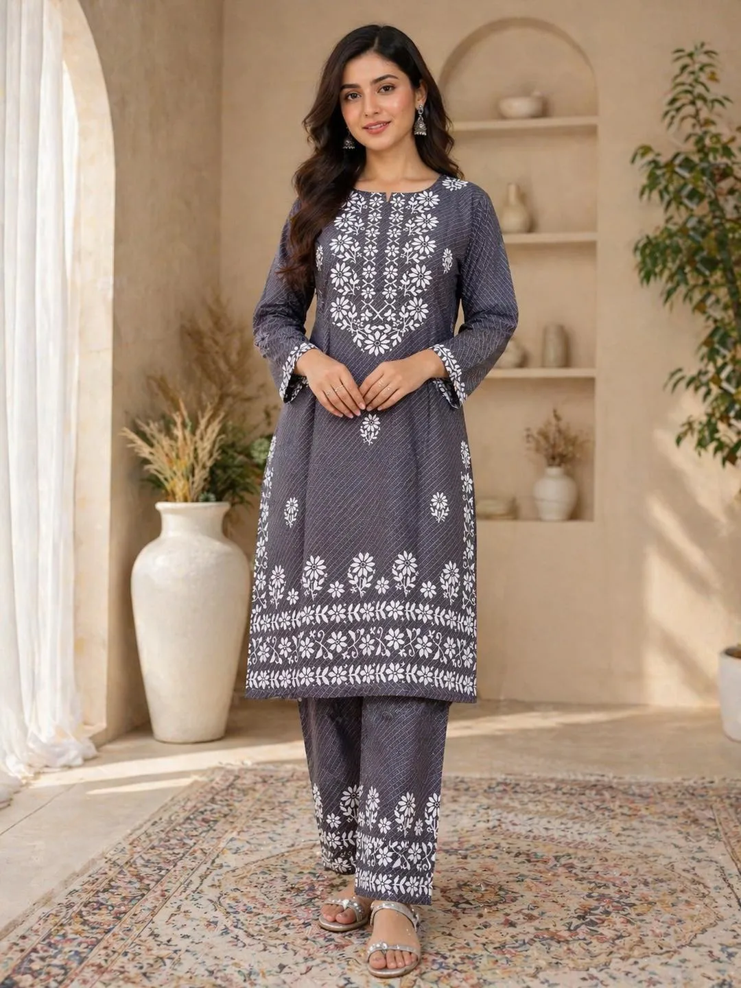 Cotton Printed Kurta Set Multicolor Standard Size