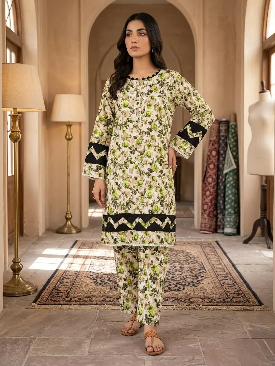 Cotton Printed Kurta Trouser Set Large Multicolor