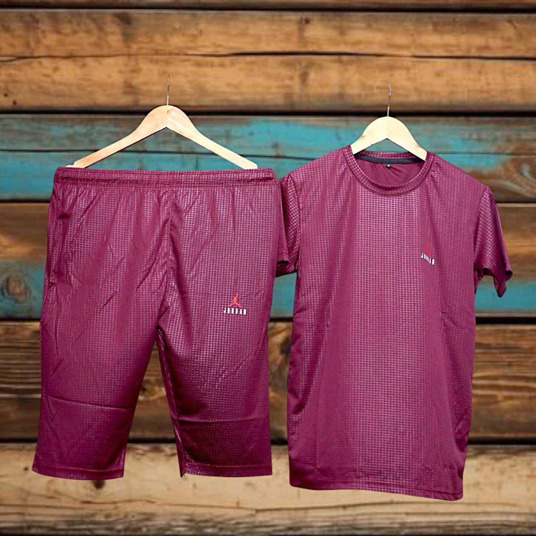 2 Pcs Men's Polyester Plain T-Shirt & Shorts Tracksuit