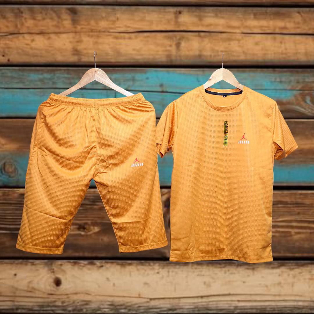 2 Pcs Men's Polyester Plain T-Shirt & Shorts Tracksuit