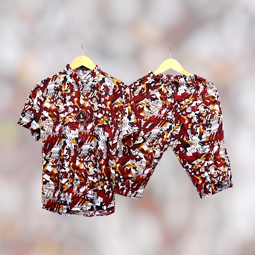 2 Pcs Men's Dhanak Printed T-Shirt & Shorts Tracksuit