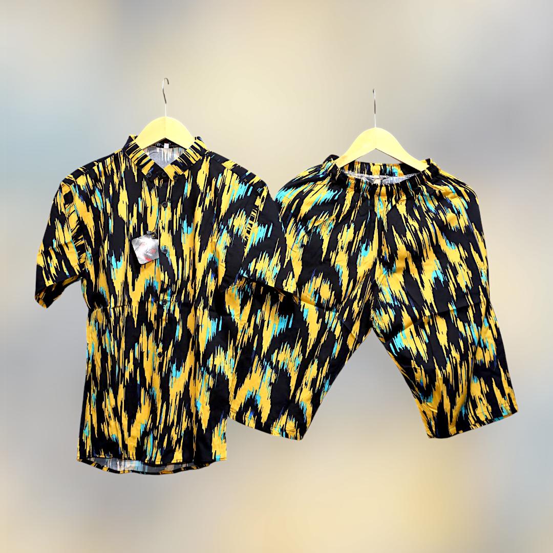 2 Pcs Men's Dhanak Printed T-Shirt & Shorts Tracksuit