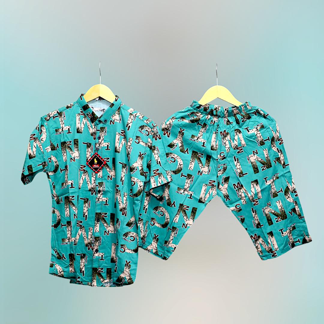 2 Pcs Men's Dhanak Printed T-Shirt & Shorts Tracksuit