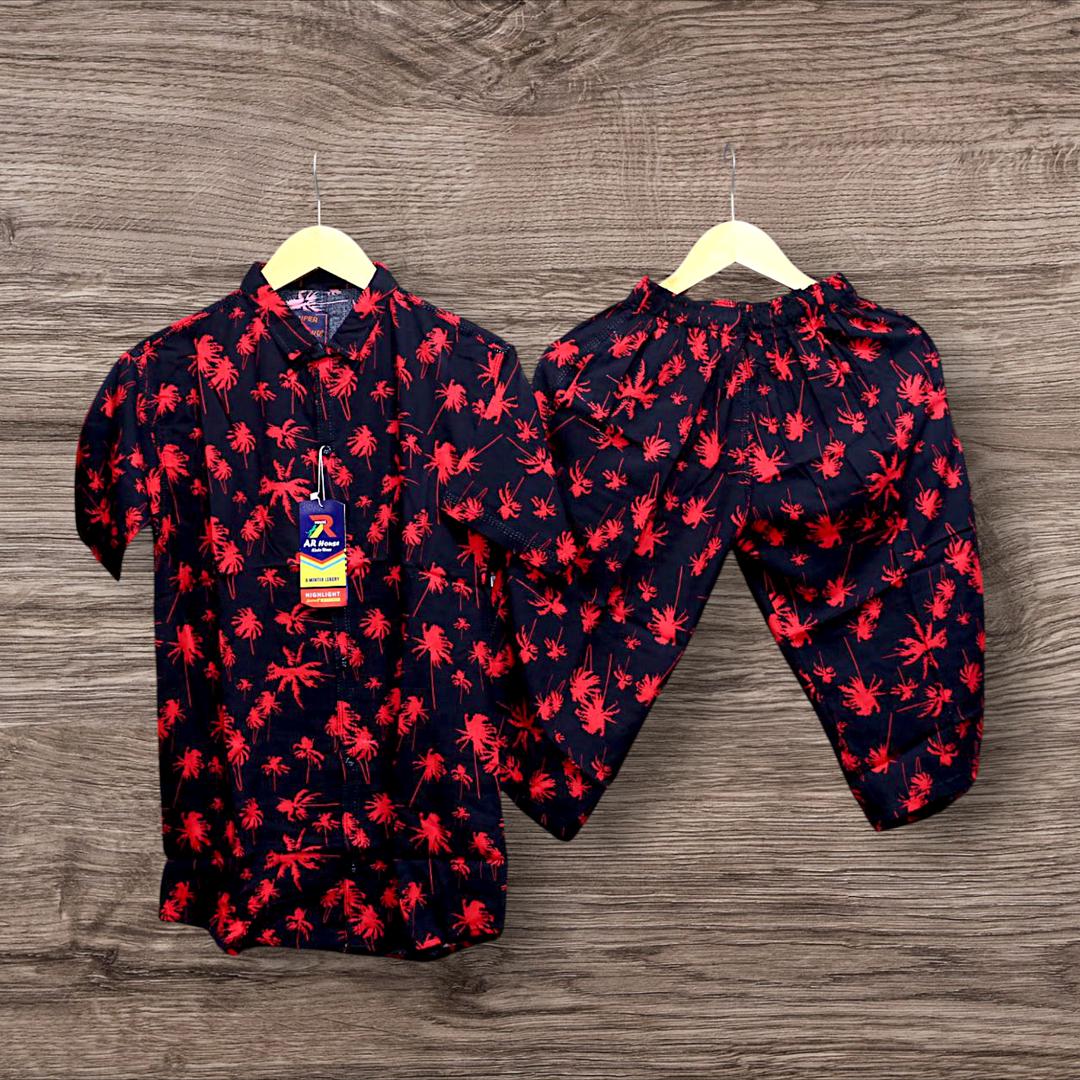 2 Pcs Men's Dhanak Printed T-Shirt & Shorts Tracksuit