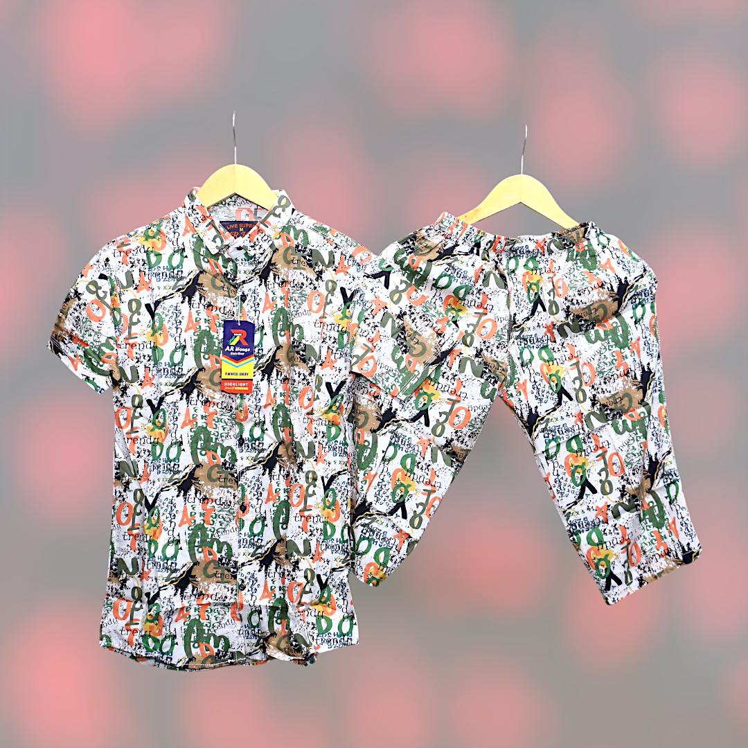 2 Pcs Men's Dhanak Printed T-Shirt & Shorts Tracksuit