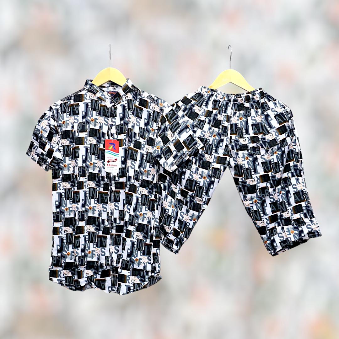 2 Pcs Men's Dhanak Printed T-Shirt & Shorts Tracksuit