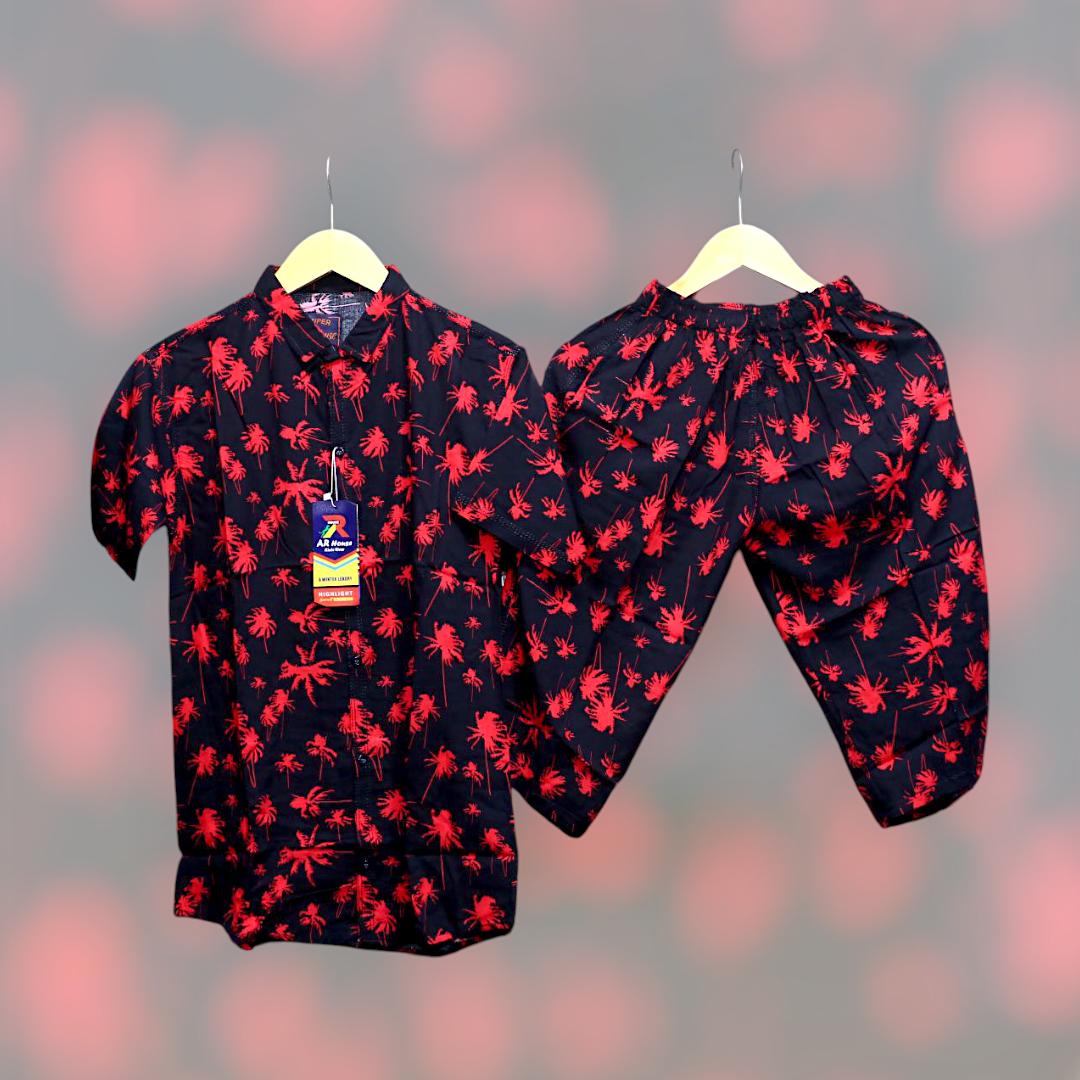 2 Pcs Men's Dhanak Printed T-Shirt & Shorts Tracksuit