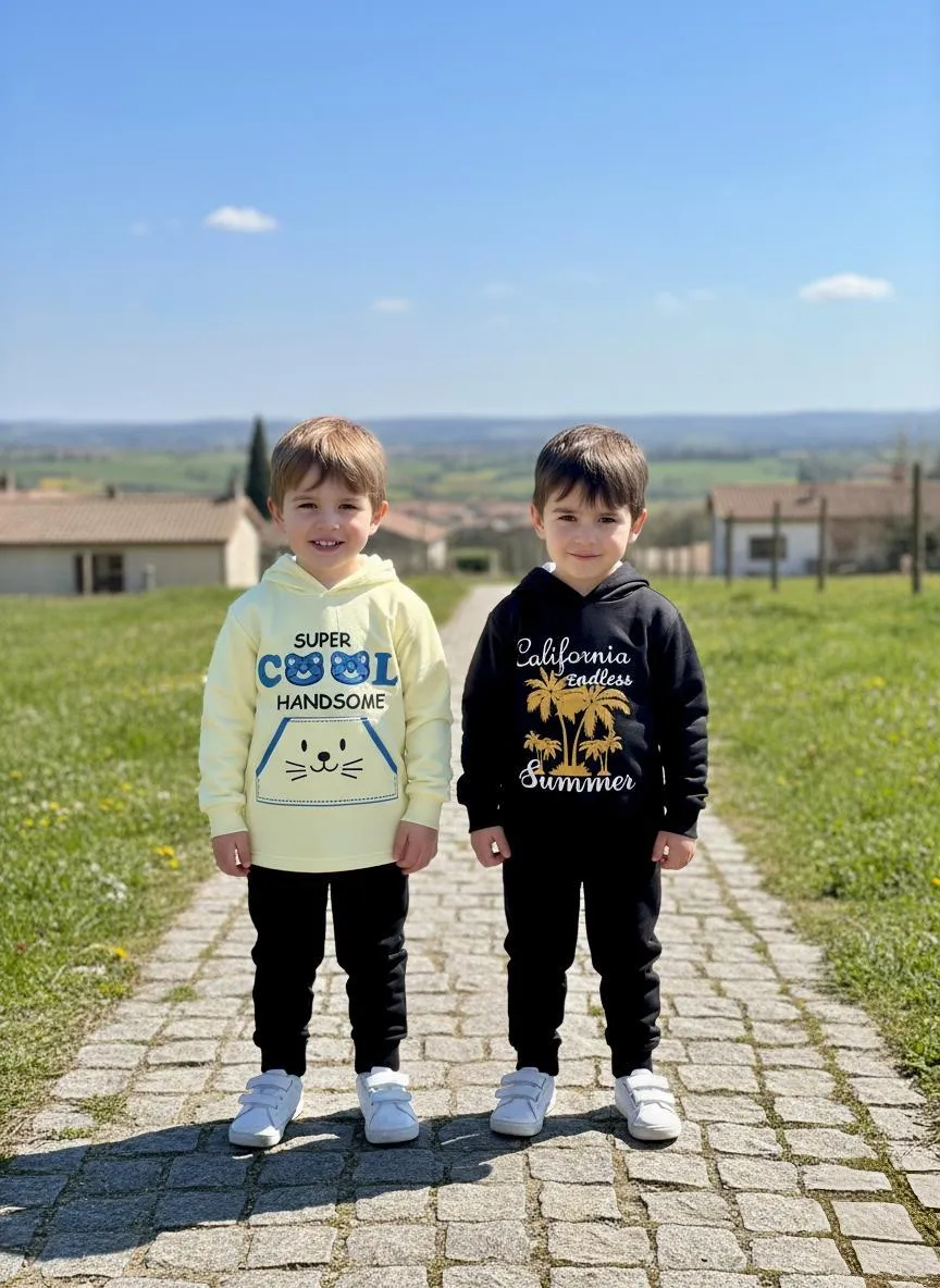 2 Pairs Tracksuit Boys Girls Fleece Plain Sweatshirt 4 Pcs Winter Clothes 2 Shirt 2 Trouser