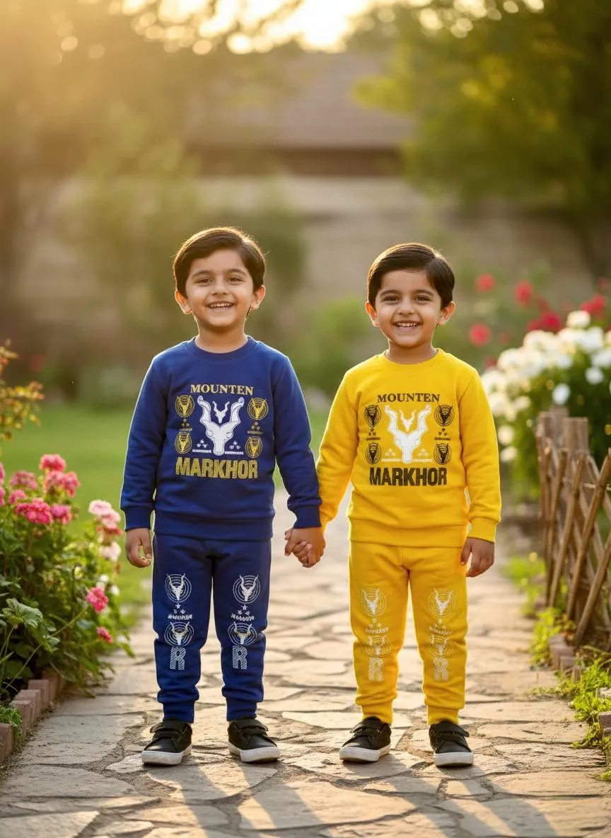 2 Pairs Tracksuit Boys Girls Fleece Plain Sweatshirt 4 Pcs Winter Clothes 2 Shirt 2 Trouser