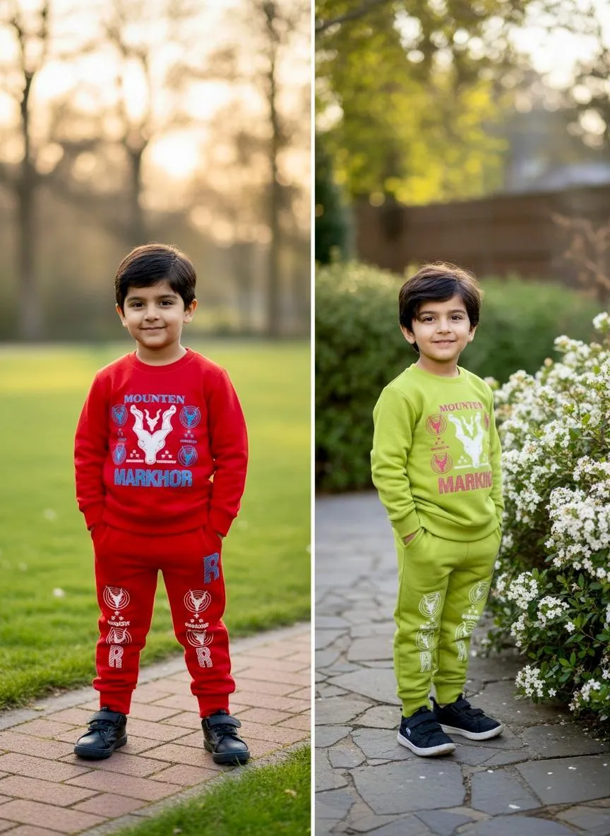 2 Pairs Tracksuit Boys Girls Fleece Plain Sweatshirt 4 Pcs Winter Clothes 2 Shirt 2 Trouser