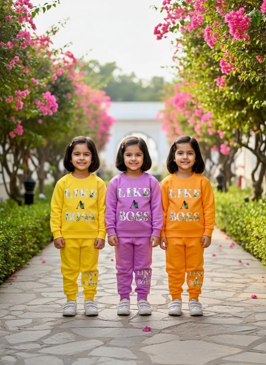 Multicolor Printed Fleece Tracksuit for Kids - 2 Pcs Set for Boys and Girls