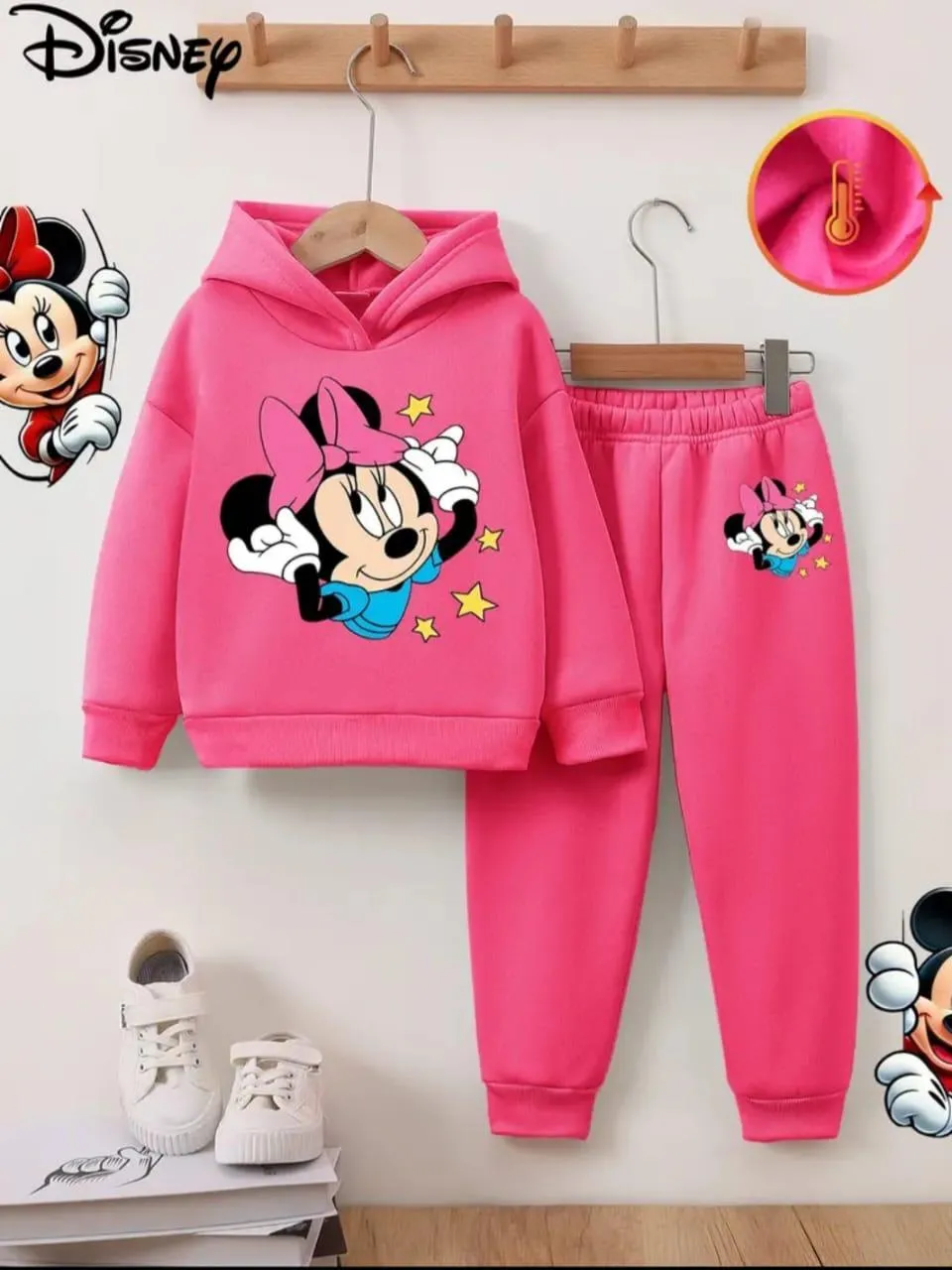 2 Pcs Girl's Fleece Printed Hoodie Tracksuit