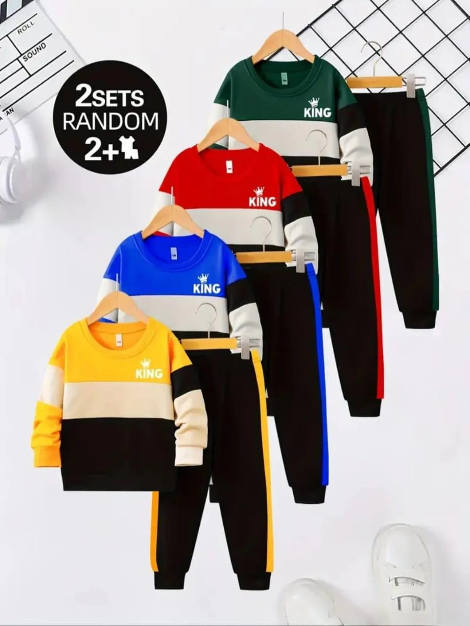 2 Sets 4 Pcs Boy's Fleece Printed Tracksuit 