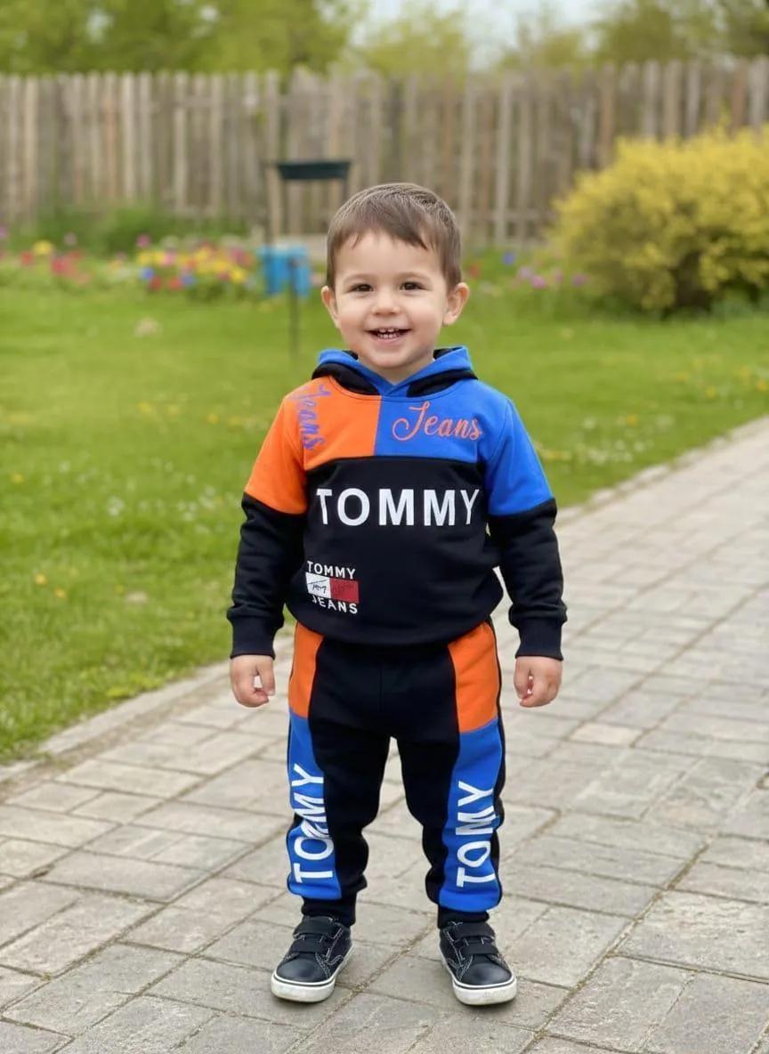 2 Pcs Boy's Girls Printed Hoodie Tracksuit Winter Collection