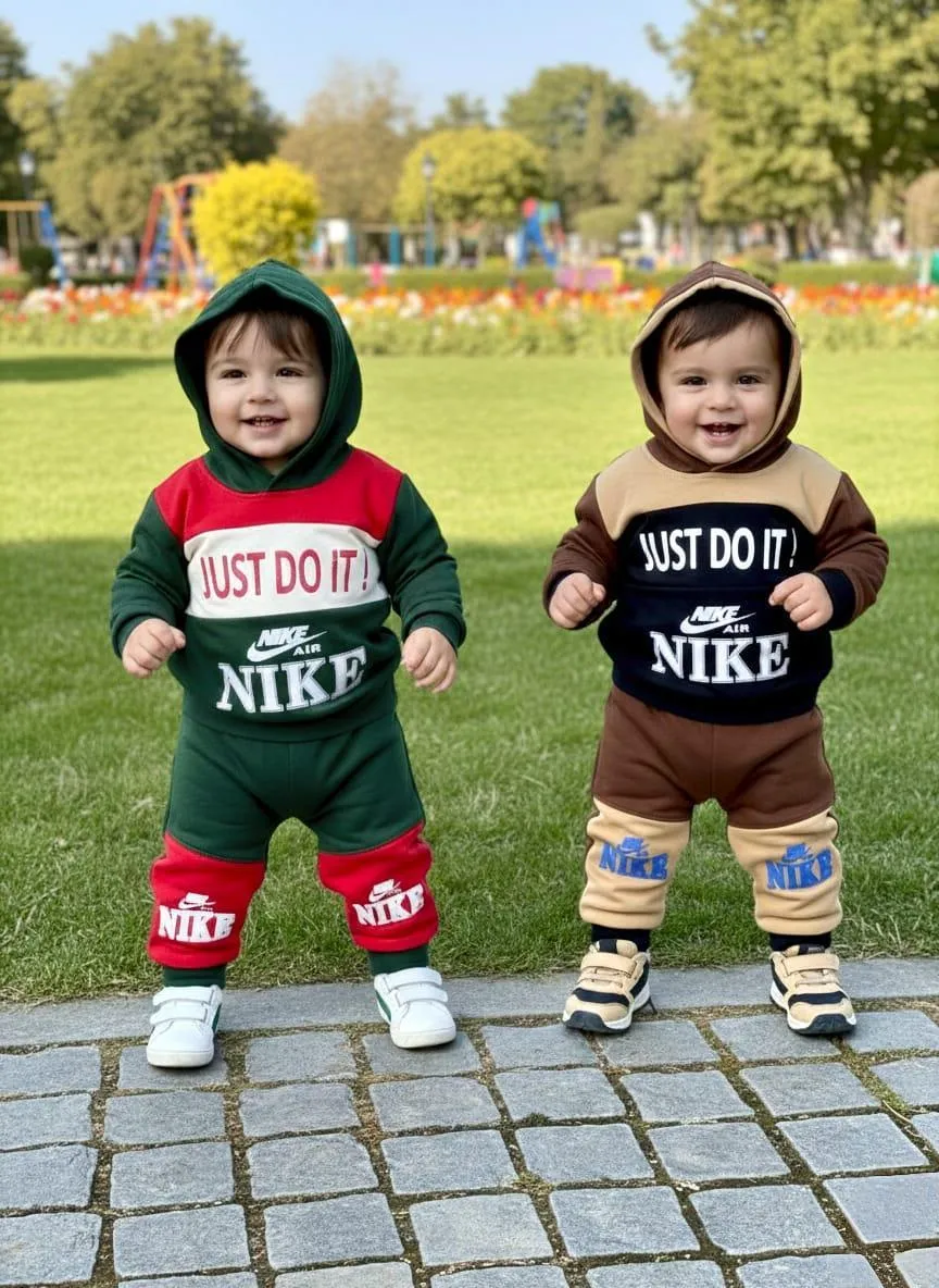 2 Pcs Boy's Girls Printed Hoodie Tracksuit Winter Collection view 2