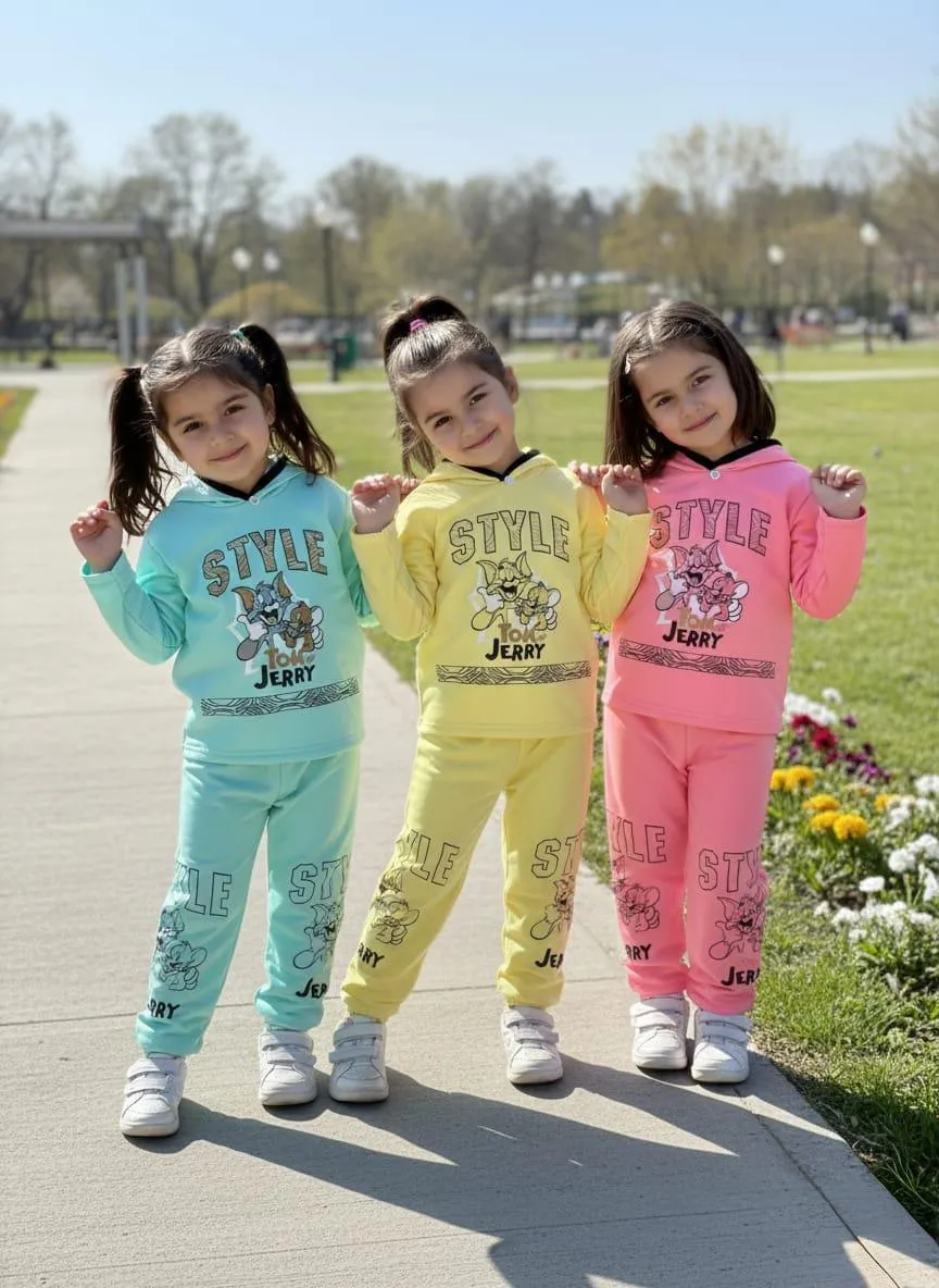 Winter 2 Pcs Girl's Boys Printed Hoodie Tracksuit