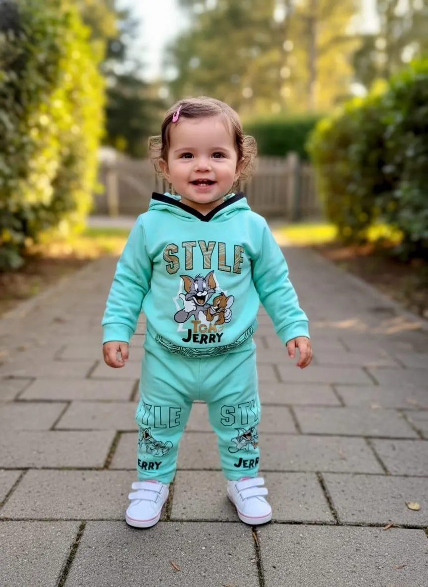 Winter 2 Pcs Girl's Boys Printed Hoodie Tracksuit