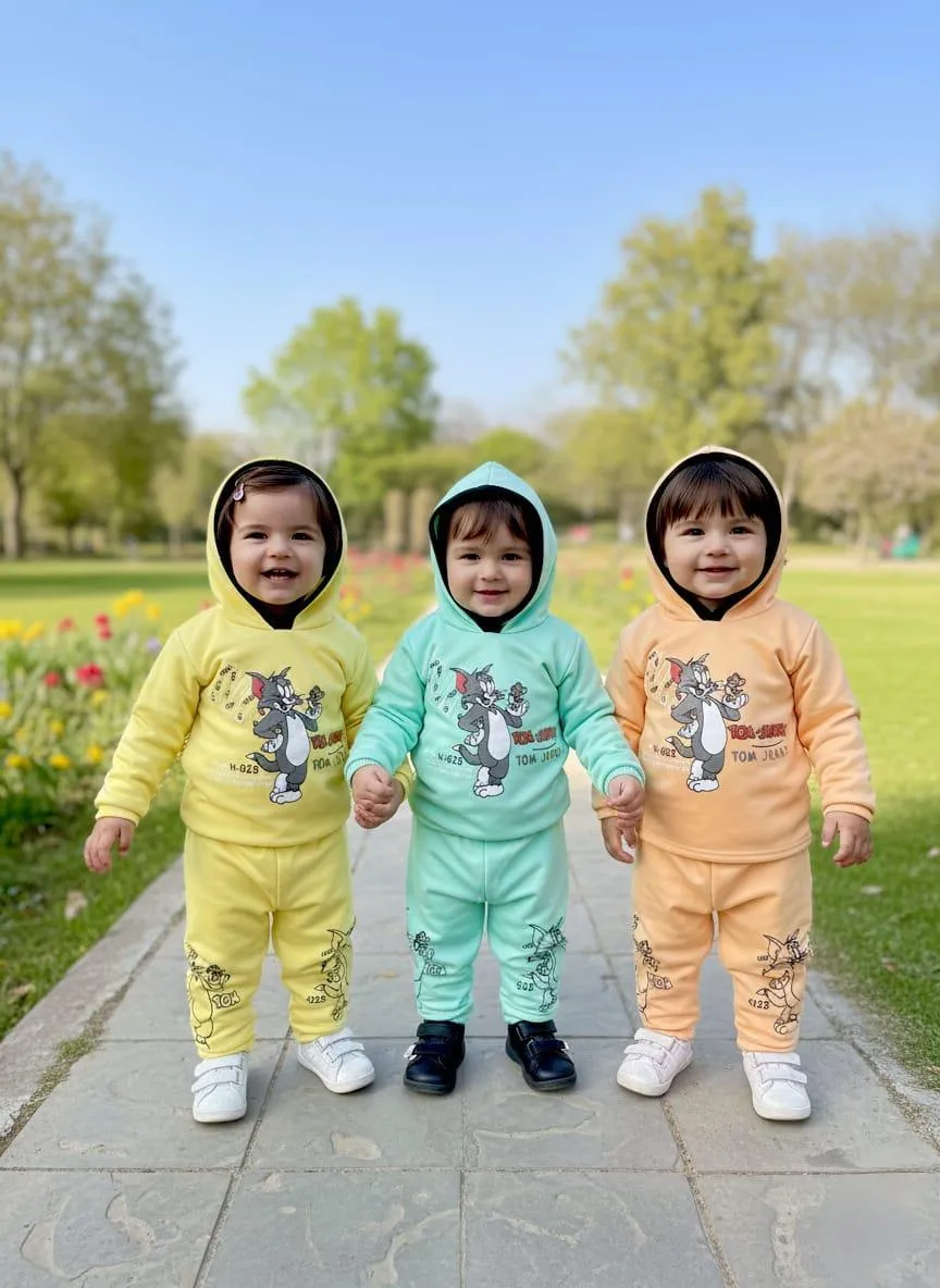 Winter 2 Pcs Girl's Boys Printed Hoodie Tracksuit