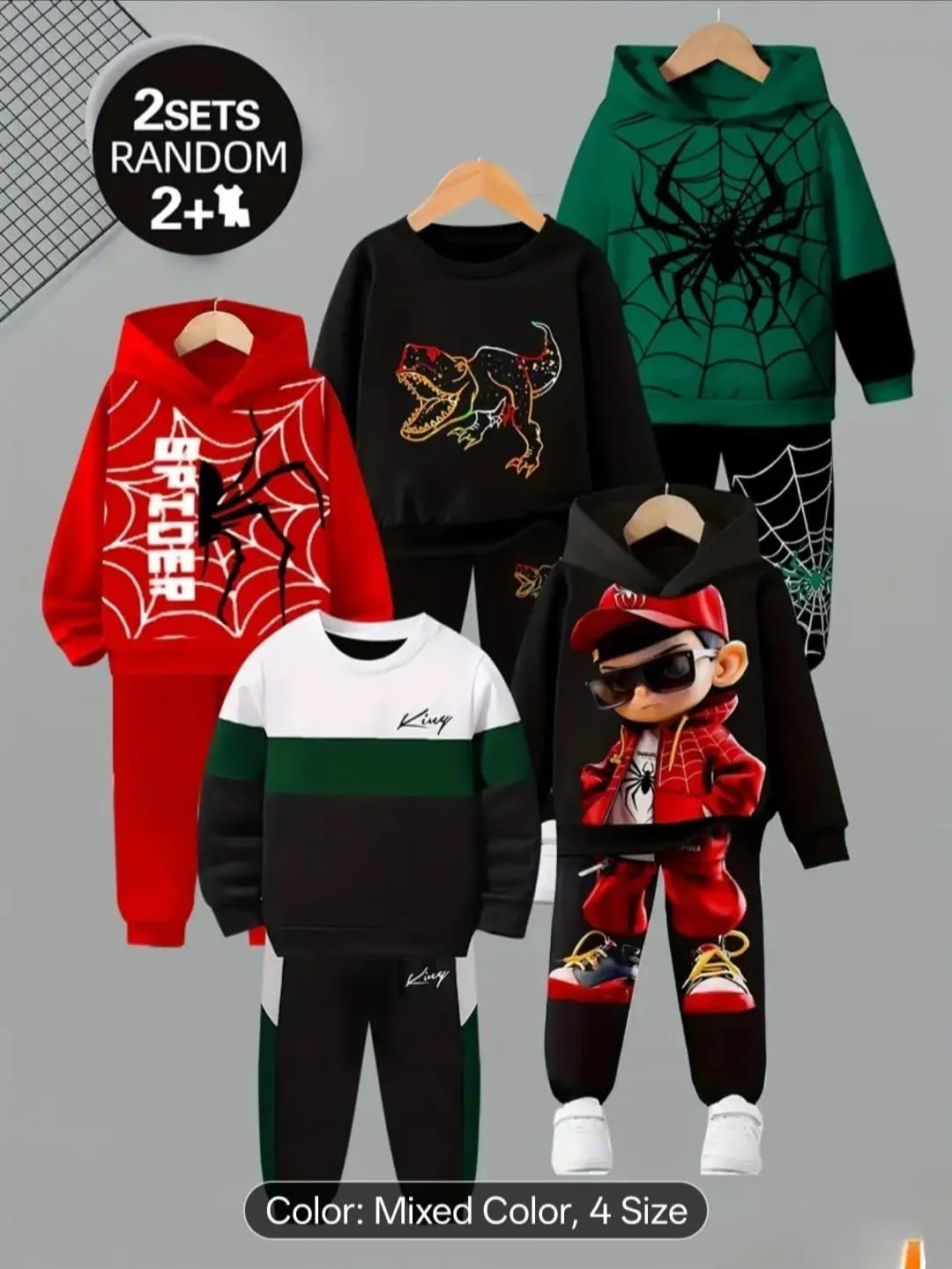 Winter Collection 2 Sets Random 4 Pcs Boy's Printed Tracksuit 