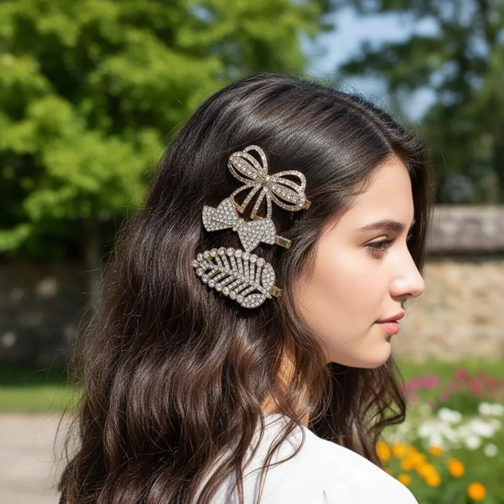 Pack Of 4 Diamond Metal Hair Pins And Clips Fancy Stylish For Girl