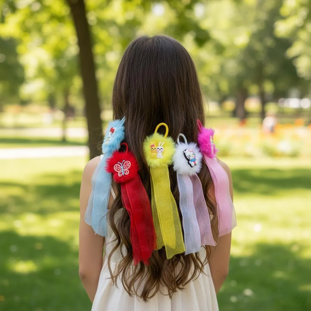 Pack of 6 Girls Classic Elastic Hair Ponies Set Sweet Soft Hair Ponies