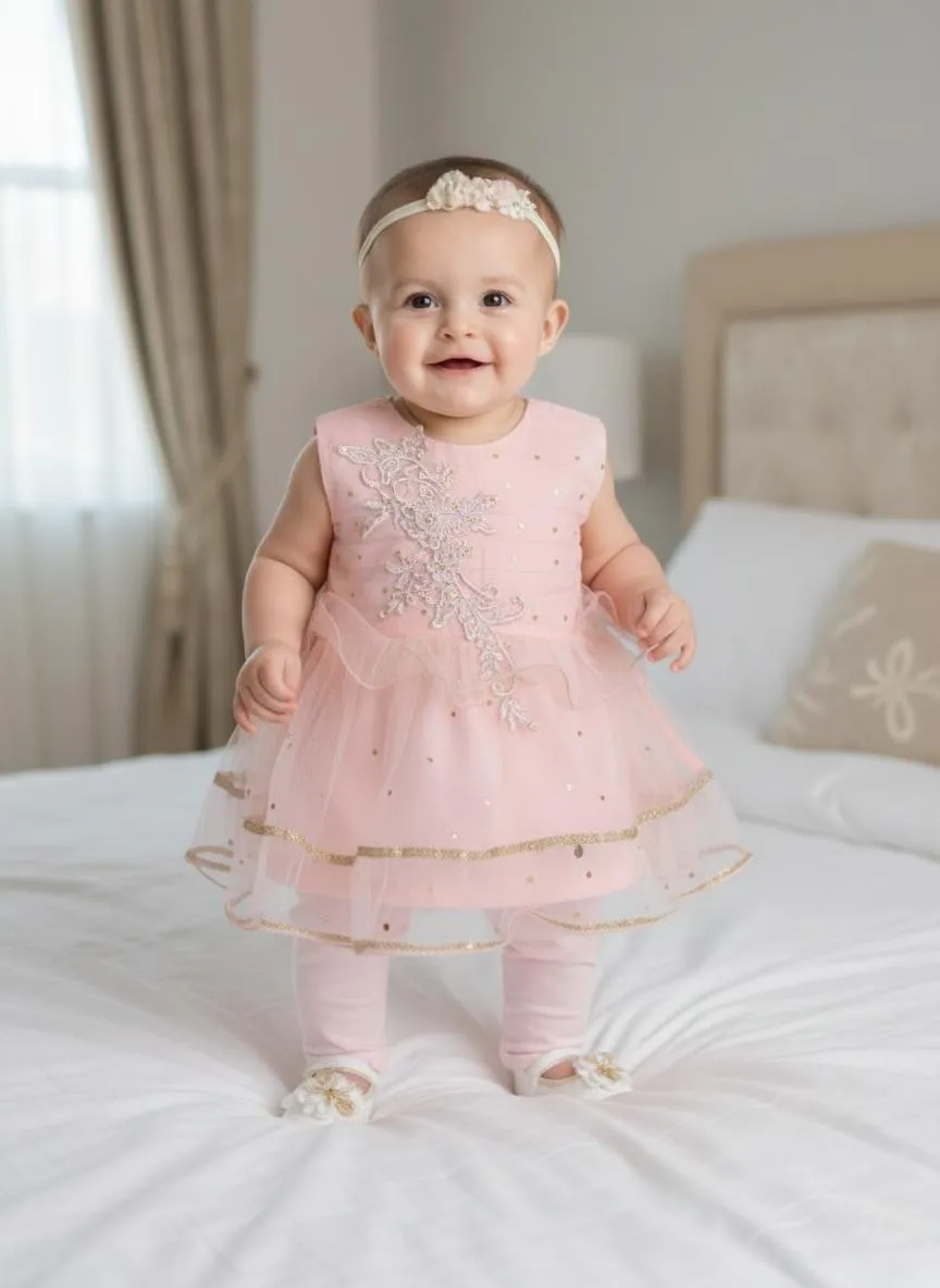 Stylish Collection New Baby Girl Fancy Frock With Free baby Sandals