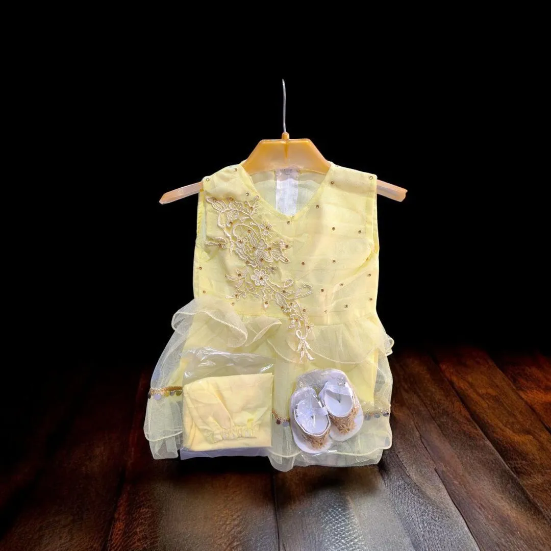 Stylish Collection New Baby Girl Fancy Frock With Free baby Sandals 3 To 12 Month Baby  